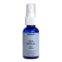  Image of Aromar Sea Breeze Air Freshener bottle, embodying the spirit of a cool, clean coastal breeze. The fragrance notes of sea salt, ocean mist, and seaside foliage create a refreshing and airy aroma. Expertly crafted in the USA, the concentrated fragrance oil is stored in a UV-protectant bottle, ensuring a long-lasting, impactful scent. This air freshener not only neutralizes odors but also brings the invigorating aura of the sea into your space.