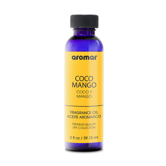 Fragrance Oil Coco Mango by Aromar. The aroma of fresh island coconut and tropical mango dance through the air with notes of mango, elderberries, fresh strawberries, ripe papaya, rich vanilla, soft musk, and toasted coconut.