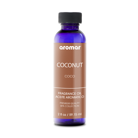Fragrance Oil Coconut by Aromar features notes of coconut, vanilla, and Tonka bean. Its lovely aroma creates a tranquil paradise that delicately soothes the senses.