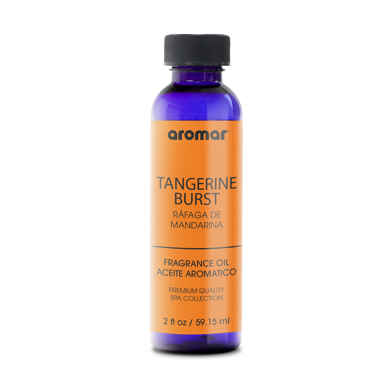 Fragrance Oil Tangerine Burst by Aromar! This exotic fusion features top notes of peach, green leaves, and tangerine; middle notes of mango, papaya, and jasmine; and base notes of vanilla, tonka, and coconut. Thank us for the bright ambiance later!