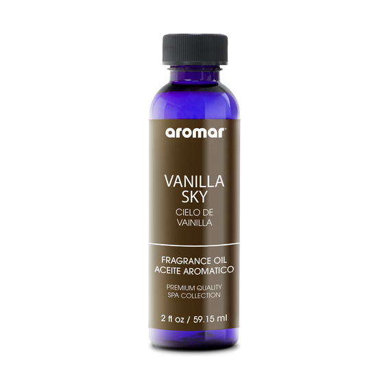 Fragrance Oil Vanilla Sky by Aromar adds gentle warmth to any space with a scrumptious blend of sweet mango, vanilla absolute, creamy coconut, and lotus flower. It's the perfect scent to make your home feel homey.